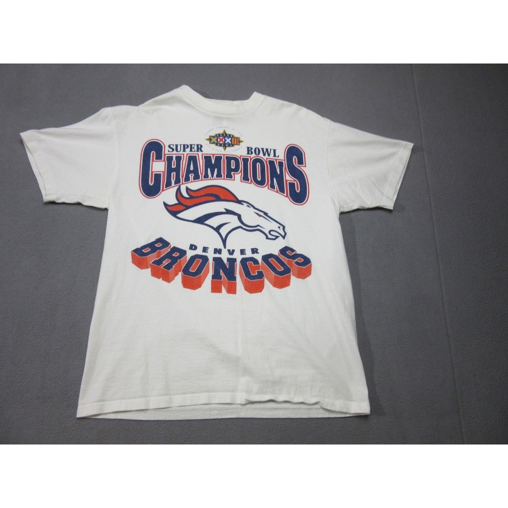 Vtg Denver Broncos Shirt Mens Large White Super Bowl 32 Champions Oneita 90s